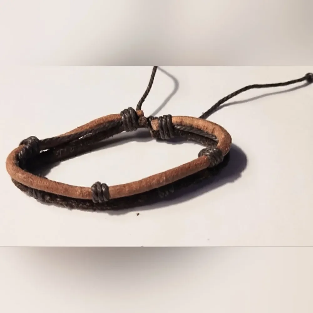 Men's bracelet leather layered brown new d41
